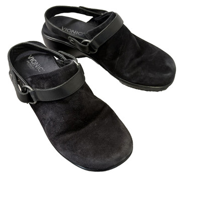 Vionic Adelaide Shoes Womens Size 9 Black Suede Comfort Orthotic Clogs Slip On