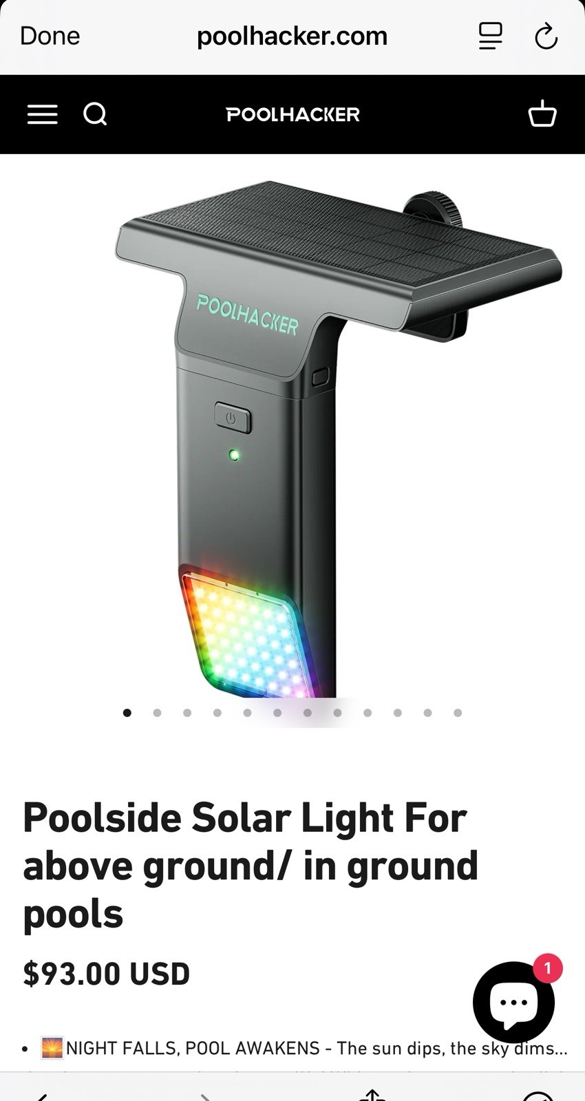 PoolHacker Poolside Solar Light YC040 Waterproof Above Ground LED