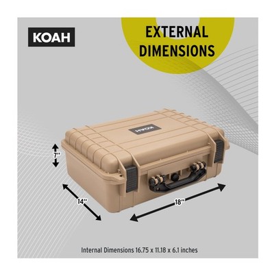 Koah Weatherproof Hard Case Customizable Foam 18 x 14 x 7 In (Tan)