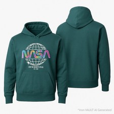 NASA Men  s Medium Teal Pullover Hoodie Rainbow Logo Graphic NASA Hoodie