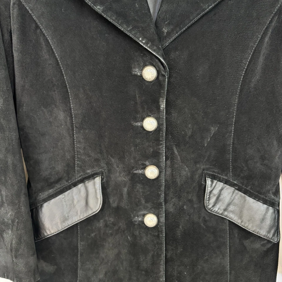 Vintage Scully Black Suede Leather Western Blazer Jacket Womens M Concho Buttons - Image 3 of 4