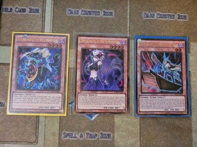 YUGIOH ISOLDE BELLE OF THE UNDERWORLD + TRISTAN + GHOST CHARON GOLD SECRET 1ST 