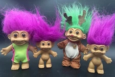 Set of 3 Vtg. 1990s Russ Troll Dolls, Rudolph X-Mas, Neon Outfit, 2 Minis