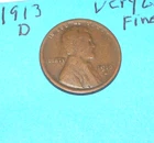 1913 D   WHEAT CENT  VERY GOOD - FINE #4