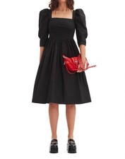 Ganni Open Neck Smock Dress Black