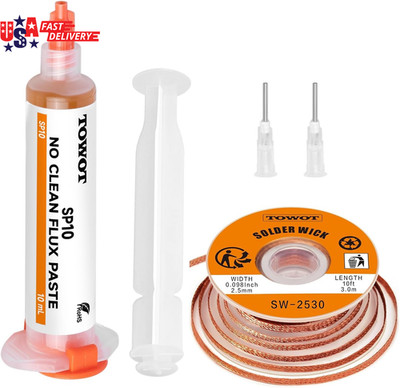 10Ft Solder Wick Braid & No-Clean Soldering Flux Paste (10Cc) - Desoldering Kit