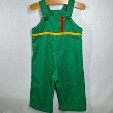 Vintage 70s Baby Boy Overalls 24 mo Green Bright Button Snap Closures Toddler