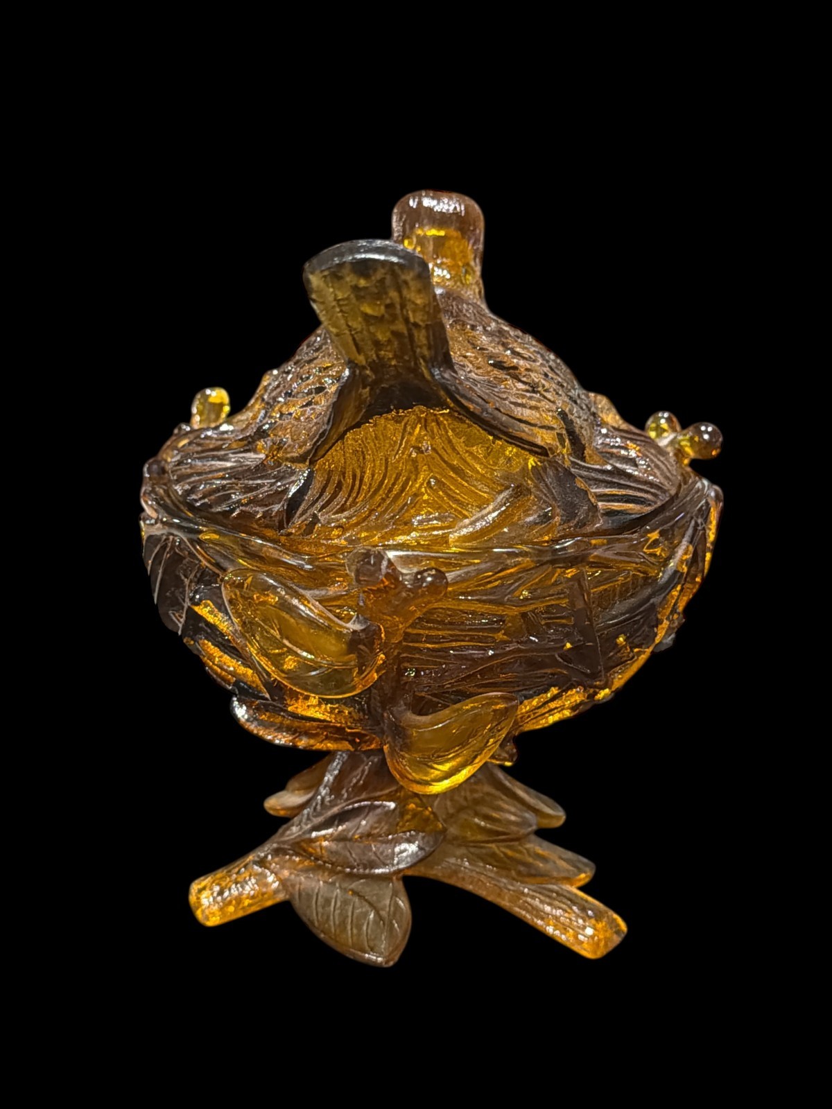 VTG Westmoreland amber bird nesting candy dish  READ