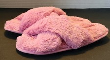NEW VS VICTORIAS SECRET PINK Fuzzy Fur Open Toe Sandal Slippers Slides L