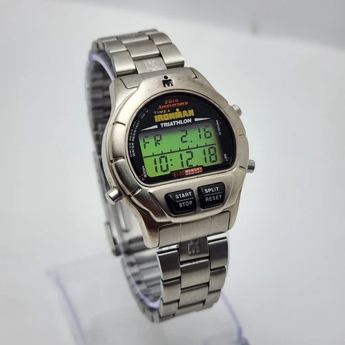 Vintage Timex Ironman Triathlon 20th Anniversary Indiglo 8 LAP Day-Date WATCH