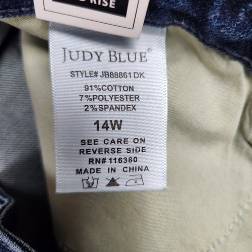 Judy Blue Jeans Womens 14W High Waist Straight Dark Blue Wide Leg Stretch Pants - Picture 10 of 16