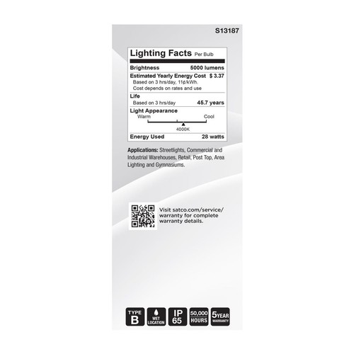 Satco S13187 - 28 Watt LED HID Replacement - 4000K - ED28 (1, 2, OR 6 PK) - Picture 5 of 10