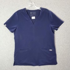 FIGS Women Scrub Top Small Blue V Neck Logo Technical Collection Short Sleeve