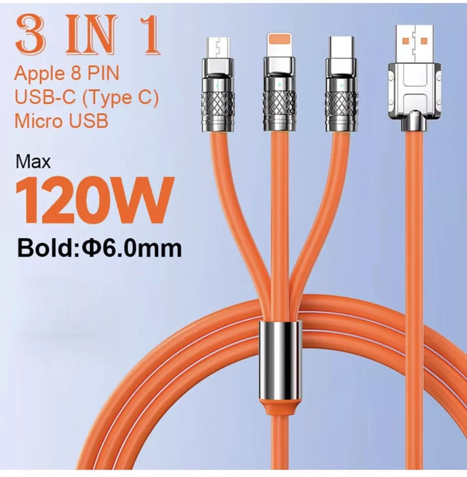 3 in 1 Fast Charging Cable Cell Phone Charger Cord For iPhone Type C Micro USB - Image 3 of 4