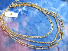 TRUE TO FORM LAYERED GOLDEN ROPE LINK CURB LINK CHAIN NECKLACE 3 CHAINS NWT