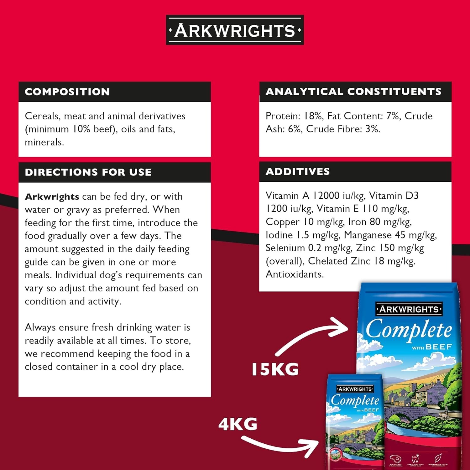 Arkwrights Complete with Beef Dry Dog Food 15kg Healthy, Nutritious Dry