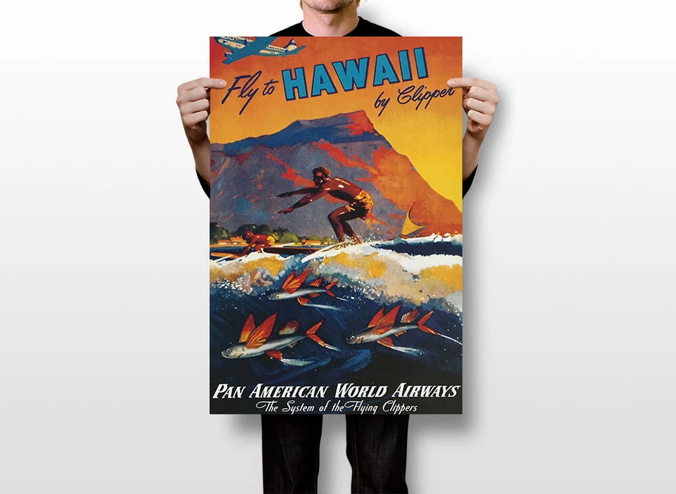 Arte de pared de paisaje de viaje de Estados Unidos Hawaiian Pan Am Airways decoración del hogar - PÓSTER 20"x30" Foto 3 de 3