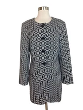 John Meyer Collection Blazer 10 Black White Long Button Front Jacket Topper