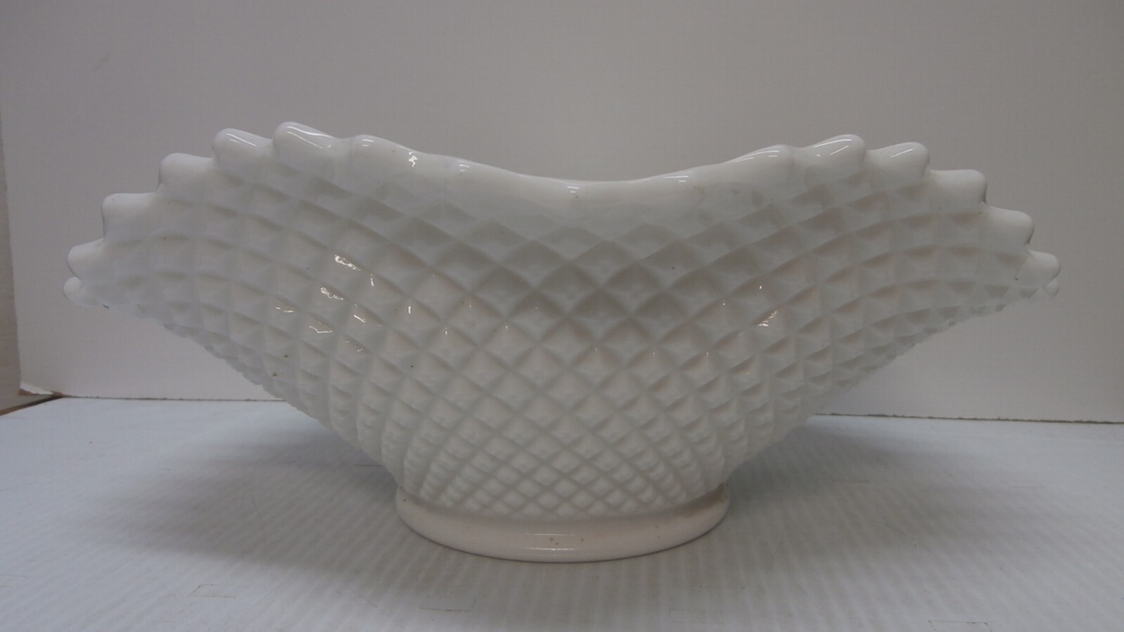 Vintage Westmoreland Hobnail Milk Glass Diamond Point Oval Bowl