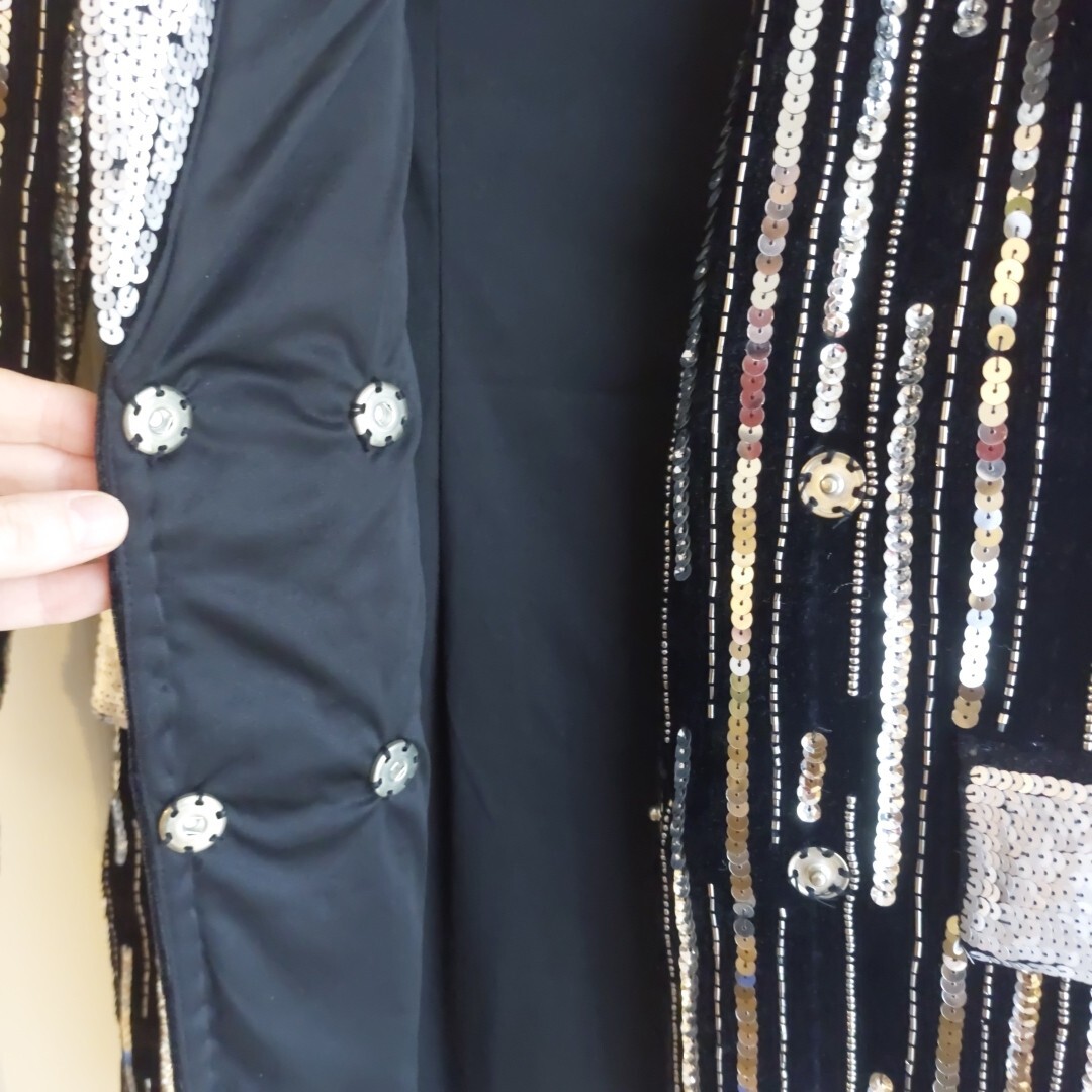 ASOS Silver Black Velvet Sequin Disco Blazer Jacket Dress Tassle