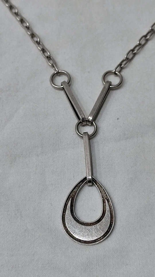 COLLANA CATENINA in MAGLIA con PENDENTE GOCCIA ARGENTO 925 VINTAGE ANNI 60/70 - Immagine 2 di 3