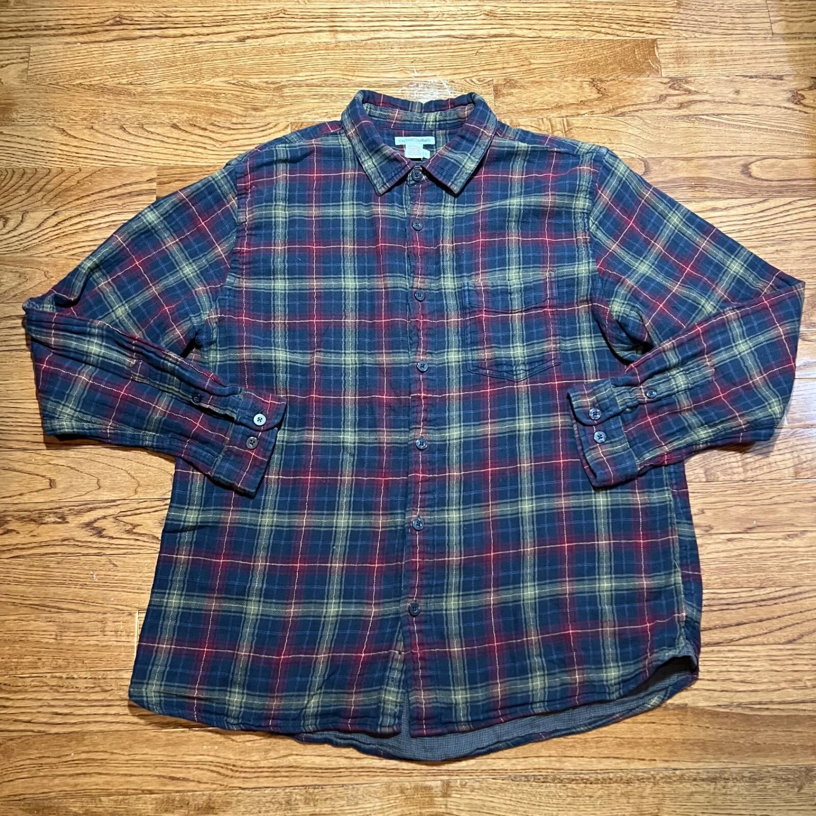 Carbon 2 Cobalt Flannel Shirt Mens Large Plaid Outdoor Casual Button Front Tops