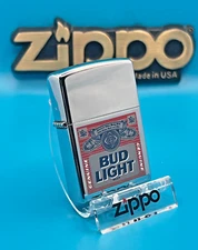 Genuine Brand New 2003 ZIPPO Lighter Obsolete BUD LIGHT LABEL Brilliant Chrome