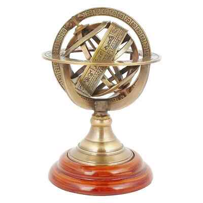 Astrolabe Antique Armillary Brass Desktop Globe Sphere Wooden Base Vintage Gift