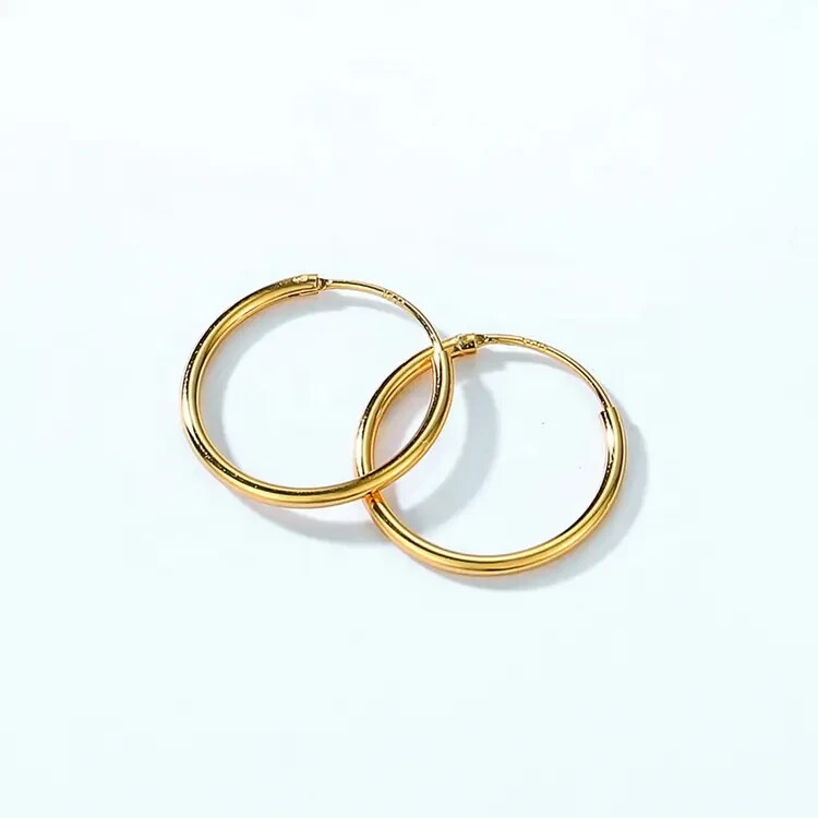 Gold Plated Sterling Silver 1mm Square Sleeper 30mm Hoop Earrings main image 1