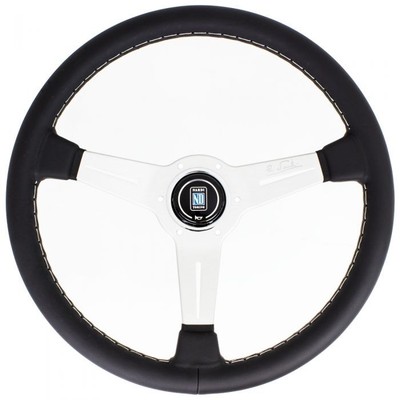 Nardi klassisches Lederlenkrad 360mm mit grauen Nähten und Satinspeichen