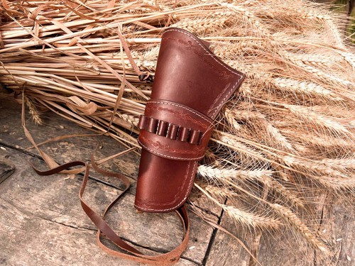 22/45/38/357 CAL TOOLED AMMO HOLSTER GUN DROP LOOP LEATHER WESTERN FAST DRAW RIG - Picture 9 of 42