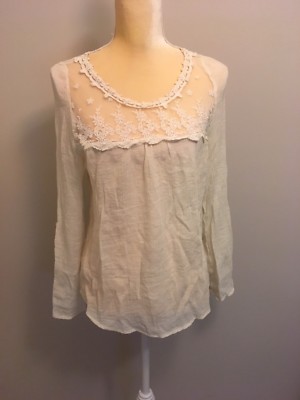 Blu Pepper Women s White Lace Mesh Panel Blouse Top Size Large L*