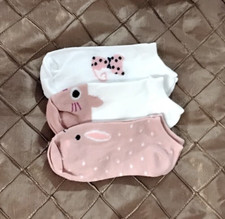 NEW 3 pairs cute kitty cat women ankle socks white pink one size soft low cut