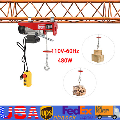 440LBS Electric Hoist Winch Engine Crane with Remote Control 110V
