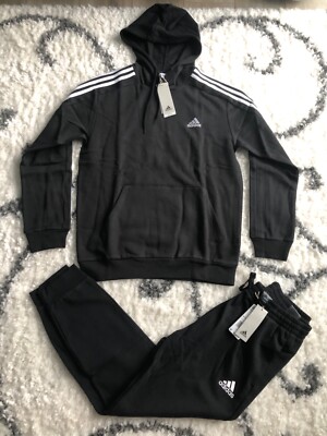 Adidas Fleece Essentials Hoodie Joggers set men size M NWT Black