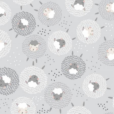 Kidz - Grey Sheep Puffs Fabric by Timeless Treasures - END OF BOLT SALE - NEW