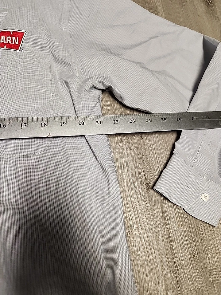 Warn Industries Logo Blue Pin Check Long Sleeve Button Down Shirt Mens Medium - Image 2 of 4