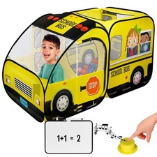 School Bus Pop-Up Kids Tent with Sound Play Button, Ball Pit for Toddler Up ...