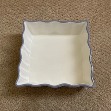 Celebrate It Square Fluted Baking Dish 8" Blue White Ruffled Edge Ceramic New