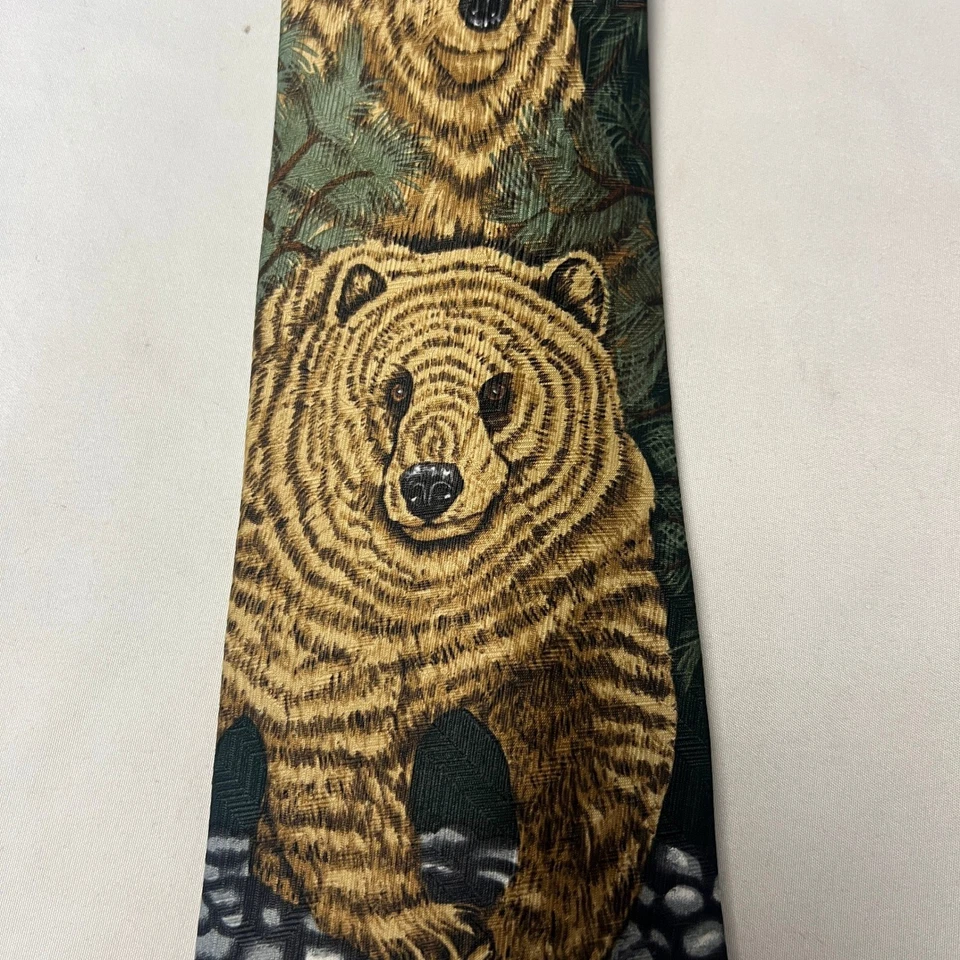 Corbata Animal Tracks Grizzly Territory Brown Bear Novedad 1995 4" Ancho Foto 3 de 4