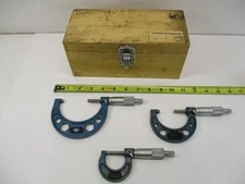 Set of (3) CME Micrometer s 0" - 3" x .0001" Ratchet, Lock Wood Box Check On VGC