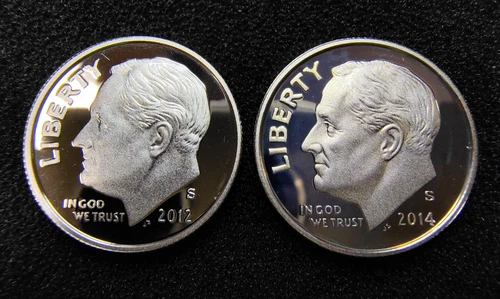 2012 & 2014-S Proof Silver Roosevelt Dimes - San Francisco -  90% Silver - BU