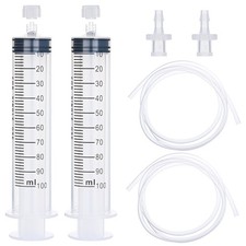 2 Pack 100ml Luer Lock Syringe with 39" Tube, 100cc Large Plastic