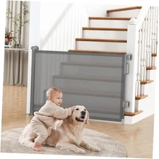 Retractable Baby Gate for Stairs, 55" Wide Mesh Dog Gate Indoor, 34'' Tall 