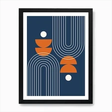 Mid Century Modern Geometric Abstra Framed Wall Art Poster Canvas Print Picture