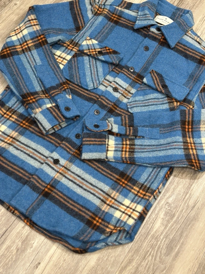 Imogene + Willie Hall CPO Plaid Wool Overshirt Shacket Teal Orange Mens Size M - Image 4 of 4