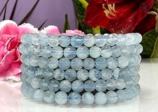 Wholesale 6 Pcs Natural Aquamarine 6mm 7.5  Crystal Stretch Bracelet
