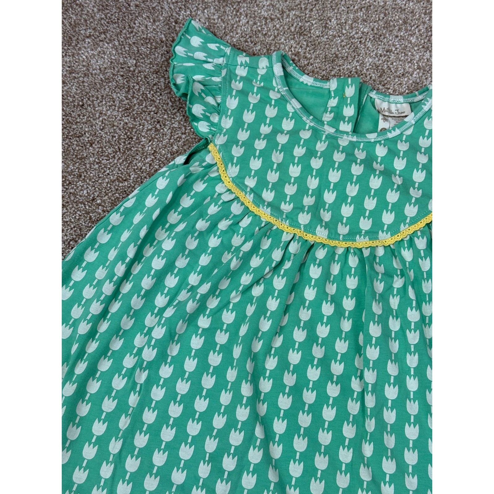 Matilda Jane Girls Green Dress Tulip Floral Flutter Sleeve Knit 6 Whimsical