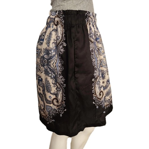 H&M Womens Blue Multi-color Paisley Print Sz M Elastic Waist Mini Skirt Pockets - Picture 2 of 7