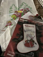 Lot 2 Suzy’s Zoo Cross Stitch Christmas Stocking Started Janlynn
